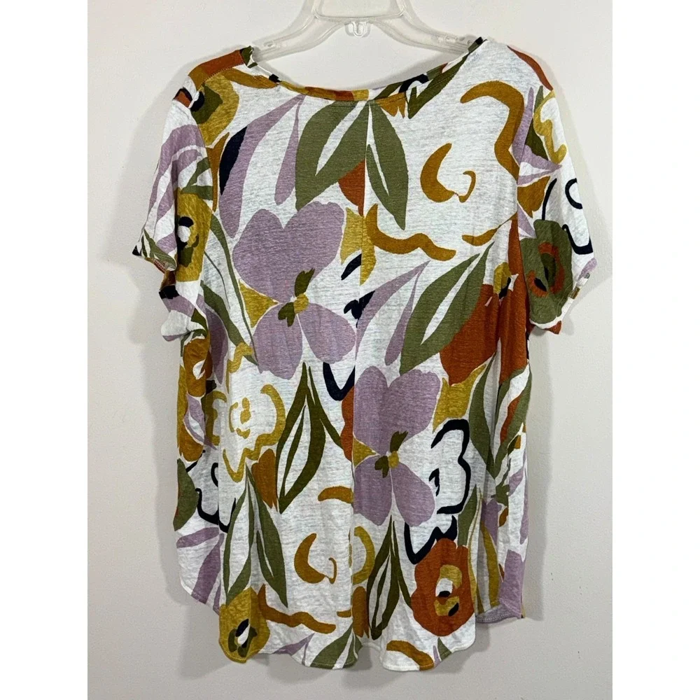 Rachel Zoe 100% Linen Top Women's 1X Floral Boho Coastal Cottagecore Artsy - Picture 3 of 7